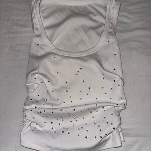 White Embellished Ribbed Tank Top - Women
